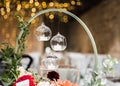 Beautiful candle light wedding table decor with flowers Royalty Free Stock Photo