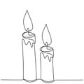 Beautiful candles continuous one line drawing. Two candlelight burning and melting. Hand-drawn of a couple of candles minimalism