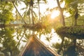 Beautiful canoe ride at  ashtamudi lake at Dawn. Kollam district, Kerala, India. Royalty Free Stock Photo