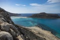 A beautiful cape at the confluence of three seas combining ten shades of blue sea shining on a sunny day