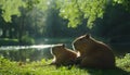 Beautiful capybaras resting outdoors on sunny day Royalty Free Stock Photo