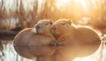 Beautiful capybaras resting outdoors on sunny day Royalty Free Stock Photo