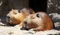Beautiful capybaras resting outdoors on sunny day Royalty Free Stock Photo