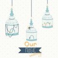 Beautiful card with a bird cage. Wedding design.