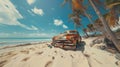 Beautiful Caribbean Cuba island paradise wide white sandy beach with tropic blue sky landscape with a coconut palms. Wide angle Royalty Free Stock Photo