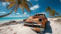 Beautiful Caribbean Cuba island paradise wide white sandy beach Royalty Free Stock Photo