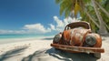 Beautiful Caribbean Cuba island paradise wide white sandy beach Royalty Free Stock Photo