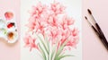 Beautiful Carnation Watercolour Illustration With Yucca Tree