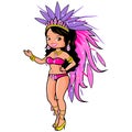 Exotic carnival dancer woman in a festival costume. Brazilian samba dancer. Vector illustration