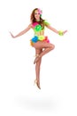 Beautiful carnival dancer woman jumping Royalty Free Stock Photo