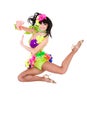 Beautiful carnival dancer woman jumping Royalty Free Stock Photo