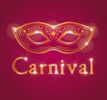 Beautiful Carnival illustration with venetian mask. Red and gold. Royalty Free Stock Photo