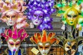 Spectacular Venice carnival masks on street stand Italy Royalty Free Stock Photo