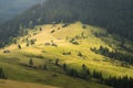 Beautiful carpathian nature landscape and abandoned wood lodges Royalty Free Stock Photo