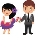 Beautiful cartoon couple with flowers