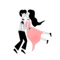 Beautiful cartoon couple in love whirling in dance