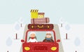 Beautiful cartoon family: elderly man and woman are going to Christmas vacation