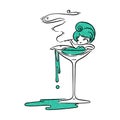 Beautiful cartoon girl in Martini glass with cigarette. Poison smoke