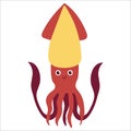 Beautiful cartoon illustration with colorful sea animals squid on white background for print design. Kid graphic.