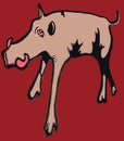 Beautiful cartoon illustration of cute brown wild pig in red saga colour background.cdr