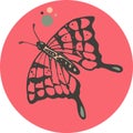 Beautiful cartoon illustration of cute pink butterfly in pink circle as background.cdr