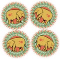 Beautiful cartoon illustration of cute yellow elephants group in several positions and in unique background.cdr