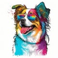 Beautiful cartoon illustration, dog sketch, colored, wearing glasses!