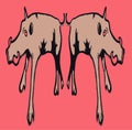 Beautiful cartoon illustration of two cute and slim brown wild pigs in pink background.cdr