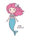 Beautiful cartoon mermaid girl with pink hair