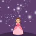Beautiful cartoon princess on violet background