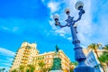 The vintage streetlights at Plaza de San Juan de Dios in Cadiz, Spain Royalty Free Stock Photo