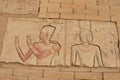 colored carvings on walls of temple of Satet on Elephantine Island in Aswan