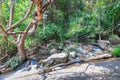 beautiful cascading waterfall over rocks long exposure in Chiangmai Chiang mai mountains northern thailand Royalty Free Stock Photo