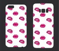 Beautiful cases for smartphones with female accessories.Bright lips. Print for lining the phone. Ready design. Vector illustration