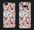 Beautiful cases for smartphones with ornaments from birds and flowers. Print for lining the phone. Ready design. Vector illustrati