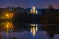 Beautiful Castle of Almourol in Portugal at night with its reflection in the lake below Royalty Free Stock Photo