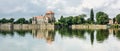 Beautiful castle with greenery and cloudy sky in Tata, Hungary, Royalty Free Stock Photo