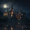 Beautiful castle at night bright moonlit and clear sky