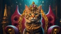 Beautiful cat in a crown a throne Royalty Free Stock Photo