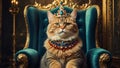 Beautiful cat in a crown a throne funny Royalty Free Stock Photo