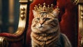 Beautiful cat in a crown a throne funny gold design Royalty Free Stock Photo