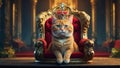 Beautiful cat in a crown a throne funny gold design decoration pretty aristocratic Royalty Free Stock Photo