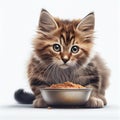 Beautiful Cat Eating Food on White Background Royalty Free Stock Photo