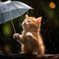 beautiful cat enjoy rain with umbrella generated by AI tool