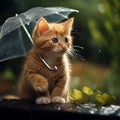 beautiful cat enjoy rain with umbrella generated by AI tool