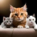 Beautiful cat with her kittens - ai generated image