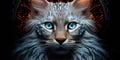 Beautiful cat portrait. Feline features. Whiskers of a kitten. Magical jeweled kitty.