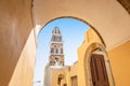 Beautiful Roman Catholic Church in Fira, Santorini, Greece. Royalty Free Stock Photo