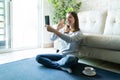 Happy woman during a video call