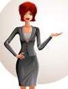 Beautiful Caucasian businesswoman, full-length portrait. Colorful drawing of a cute slender girl with modern makeup and hairstyle